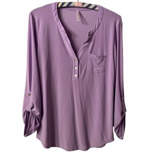 Lavender Women's V-Neck Half Sleeve Blouse Size XL
